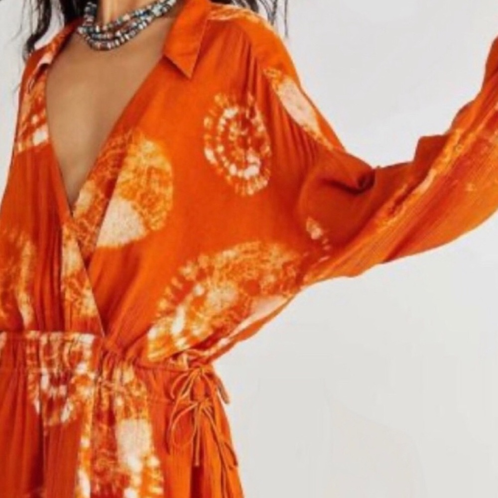 Free People Marla Orange Tie Dye Long Sleeve Romper Shortall Size M - Picture 2 of 9